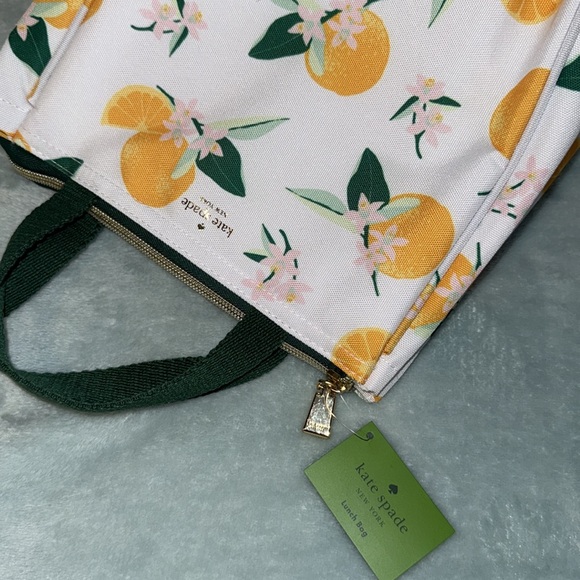 kate spade White and Green Lunch Tote Bag with Citrus Print - Picture 3 of 12